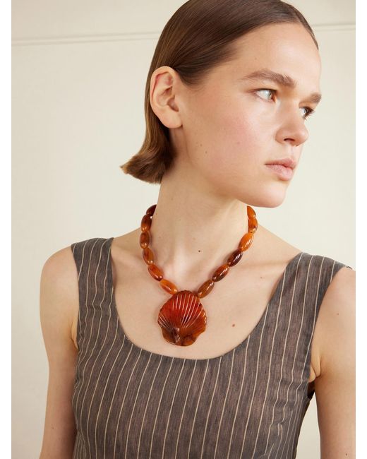 Julietta White Tone, Shell And Resin Necklace