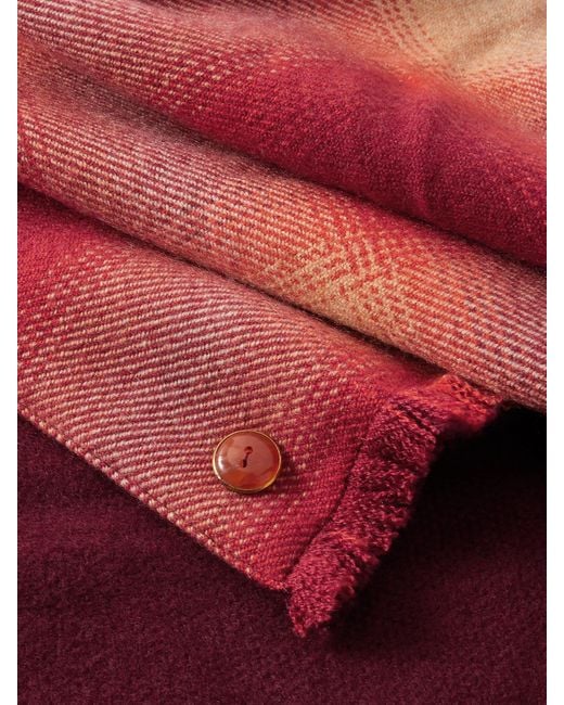 God's True Cashmere Red Fringed Checked Cashmere Scarf