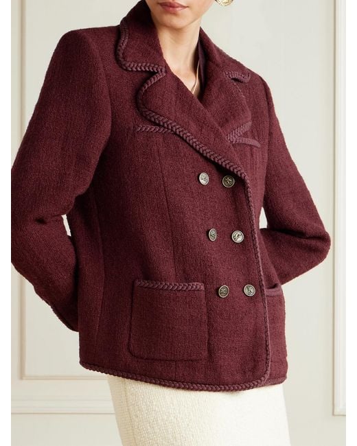 Etro Red Double-Breasted Wool-Blend Tweed Jacket
