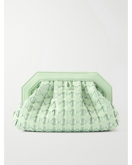 Serapian Green Secret Mini Embellished Woven Leather Clutch