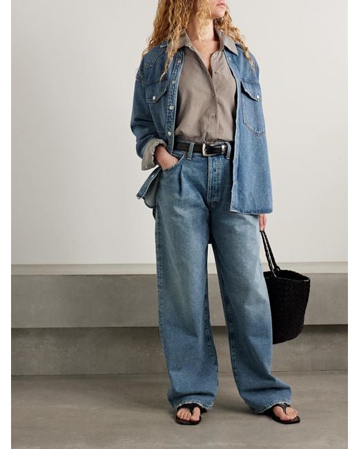 Agolde Blue Franka Pleated High-Rise Wide-Leg Jeans