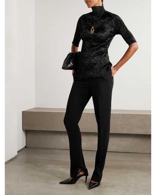FFORME Black Dahlia Crinkled Plissé-Satin Blouse