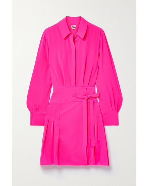 Jason Wu Pleated Silk Crepe De Chine Shirt Mini Dress in Pink | Lyst