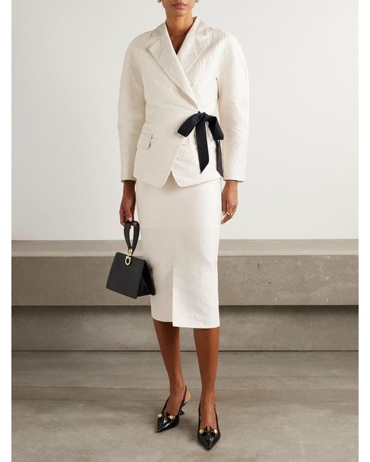 Lanvin Natural Belted Textured-Satin Jacket