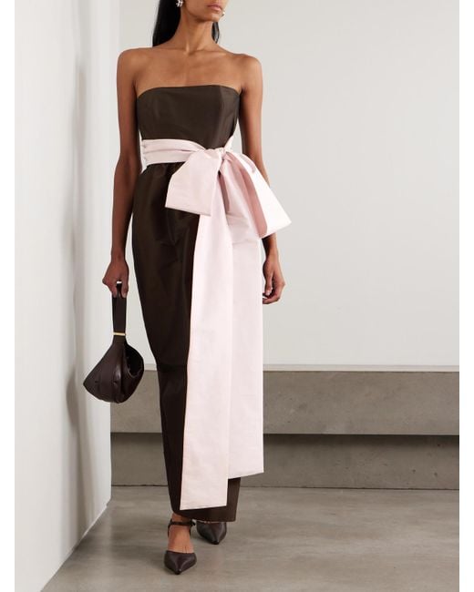 BERNADETTE Pink Lina Strapless Bow-Embellished Taffeta Gown