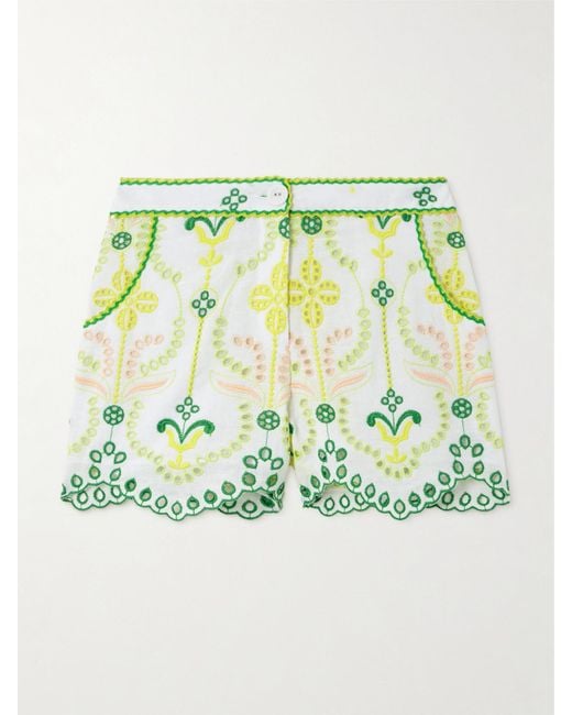 Charo Ruiz Green Mason Scalloped Broderie Anglaise Cotton-Blend Shorts