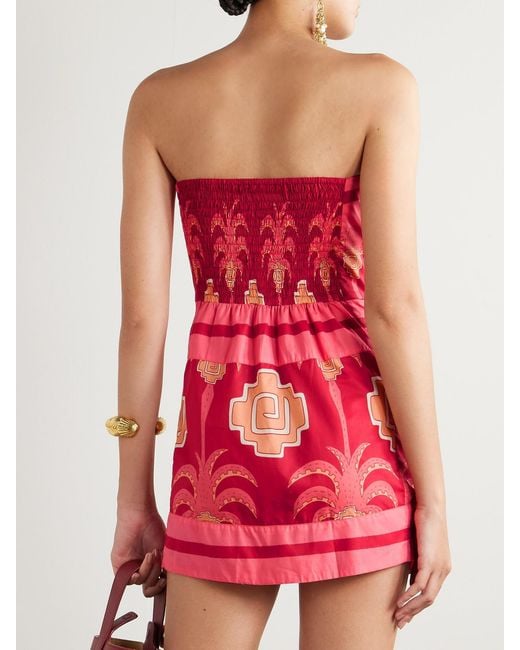 Johanna Ortiz Red Raiz Ritual Strapless Wrap-Effect Printed Cotton-Poplin Mini Dress