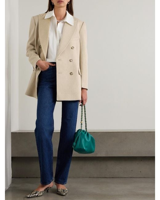 Victoria Beckham Natural Double-breasted Wool And Cashmere-blend Blazer