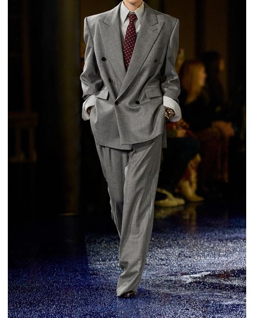 Saint Laurent Gray Pleated Wool Wide-Leg Pants