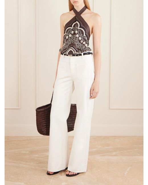 Nili Lotan White Solal Printed Silk Halter Top