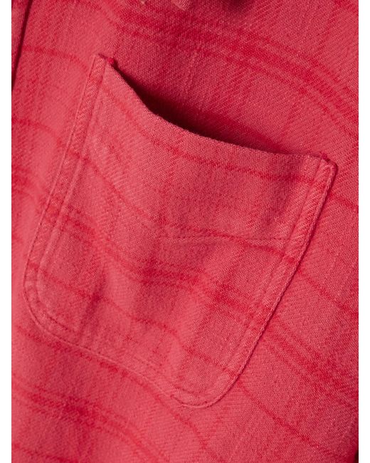 R13 Red Frayed Checked Cotton-Flannel Shirt