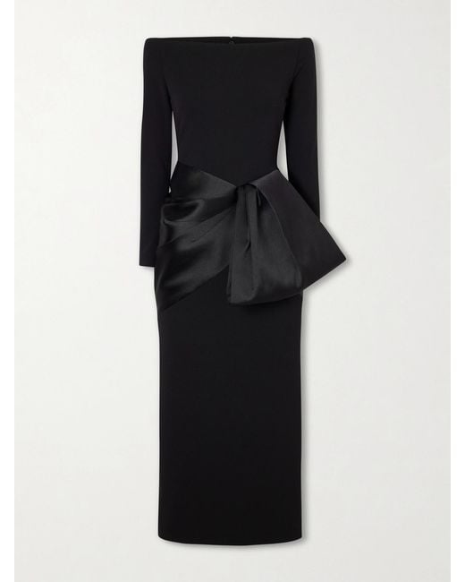 Solace London Black Rhianne Gathered Satin And Crepe Midi Dress