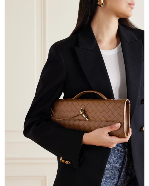 Bottega Veneta Brown Andiamo Long Intrecciato Leather Clutch