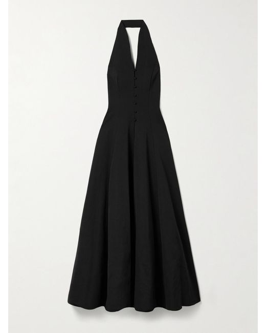 Staud Black Stella Cotton-Blend Faille Halterneck Maxi Dress