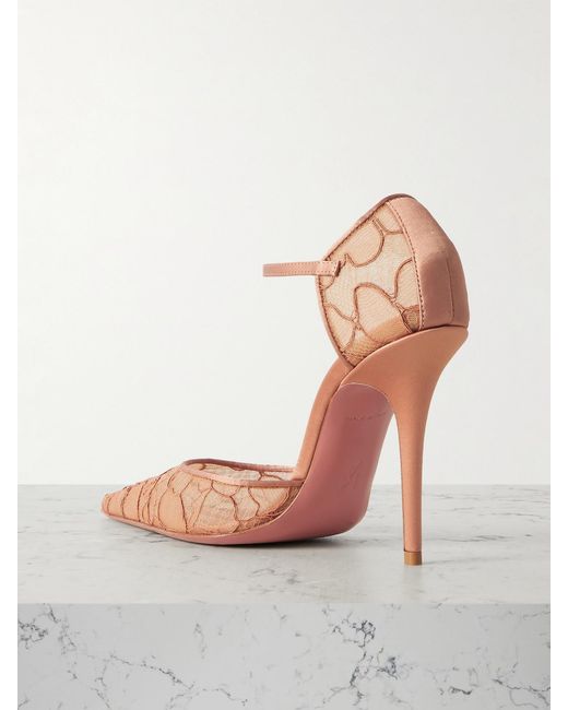 AMINA MUADDI White Barbara Satin-Trimmed Corded Lace Pumps
