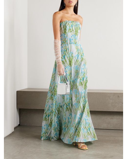 BERNADETTE Green Lena Cropped Strapless Floral-Print Woven Top