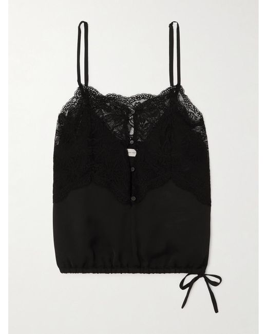 Dries Van Noten Black Top Aus Satin Mit Spitzenbesätzen