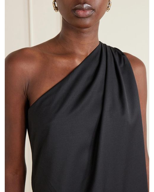 Abadia Black Ayla One-Shoulder Wool-Blend Blouse