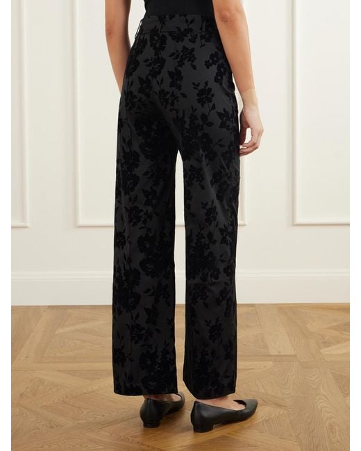 D'Estree Black Yoshitomo Flocked Straight-Leg Pants