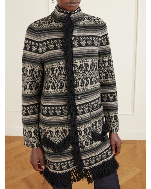 RRL Black Amelia Fringed Jacquard-Knit Wool And Cashmere-Blend Sweater