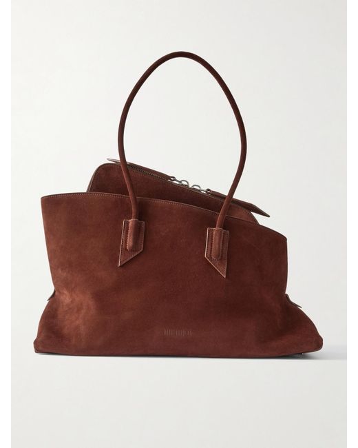 The Attico Brown La Passeggiata Medium Asymmetric Suede Tote