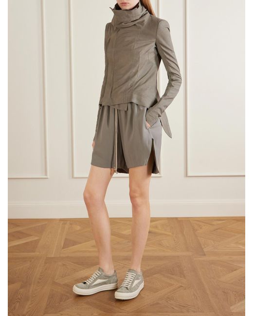 Rick Owens Natural Virgin Wool-Trimmed Suede Biker Jacket