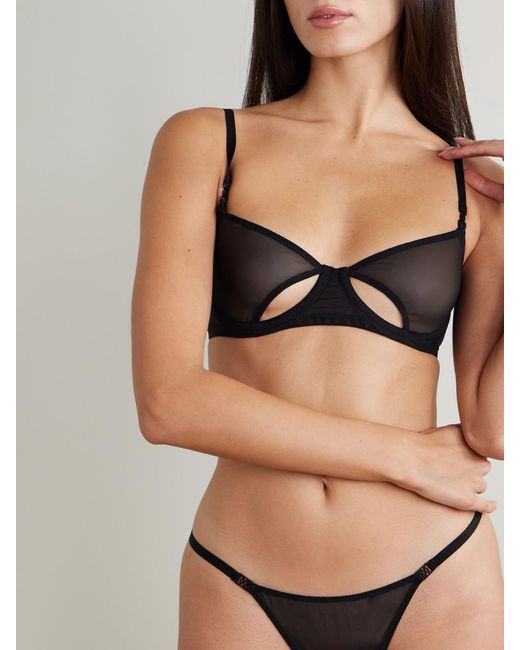 Kiki de Montparnasse Black Brienne Cutout Mesh Underwired Balconette Bra