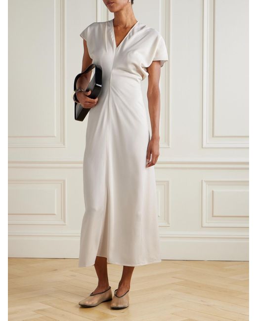 Anine Bing White Zadig Midikleid Aus Crêpe Mit Raffungen