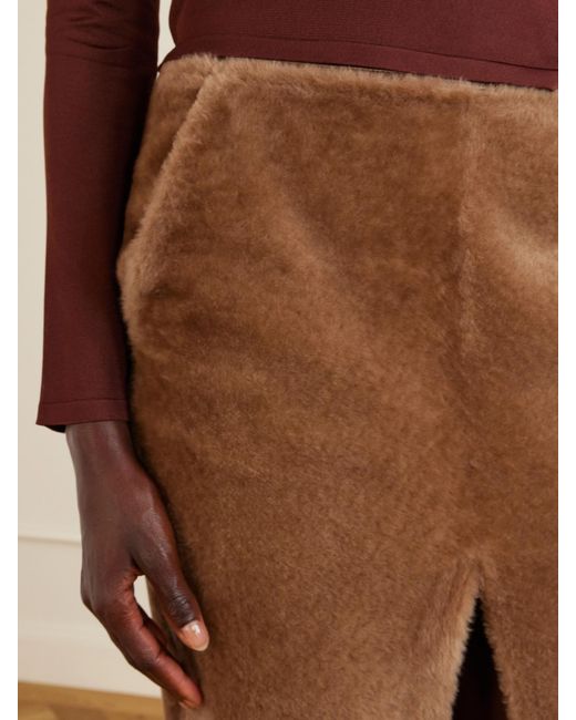 Saint Laurent Brown Shearling Midi Skirt