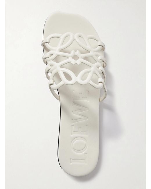 Loewe White Petal Anagram Leather Slides
