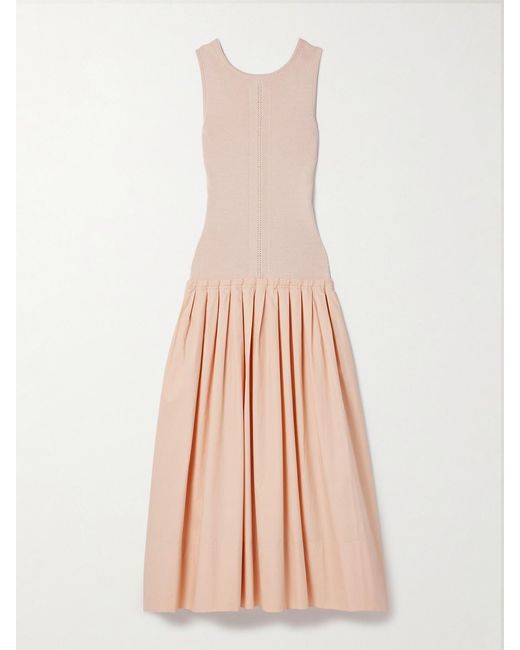 Proenza Schouler Pink Gene Pointelle-Knit Silk And Cotton-Blend And Pleated Cotton-Poplin Midi Dress