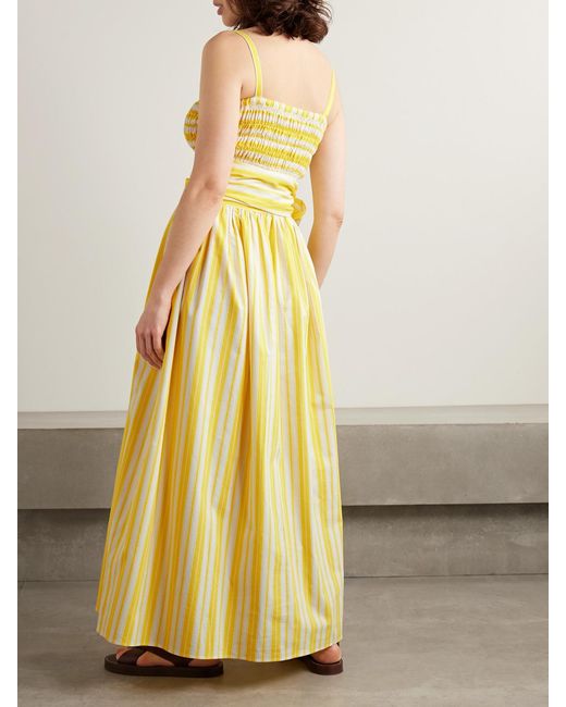 Loretta Caponi Yellow Anghiari Belted Striped Cotton-Blend Poplin Midi Dress