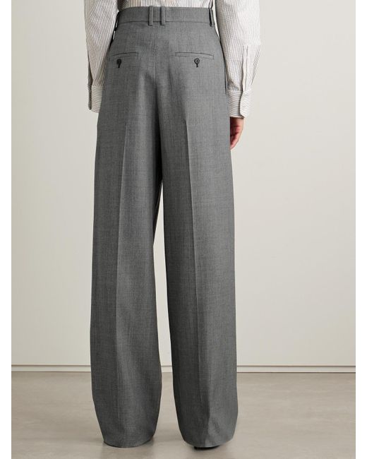 Saint Laurent Gray Pleated Wool Wide-Leg Pants
