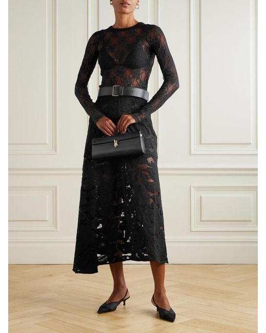 Patou Black Asymmetric Organic Cotton-Blend Lace Midi Skirt