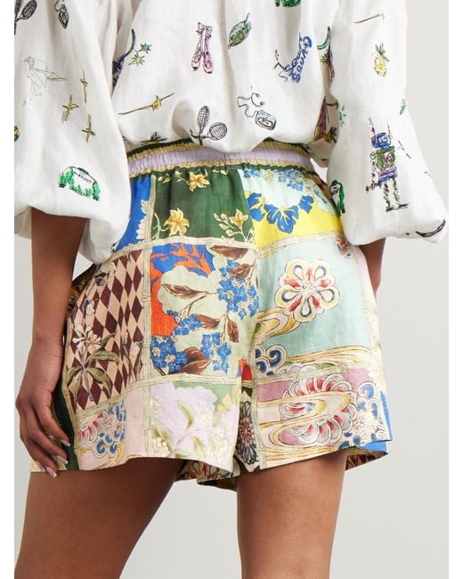 ALÉMAIS Blue Bianca Shorts Aus Bedrucktem Leinen