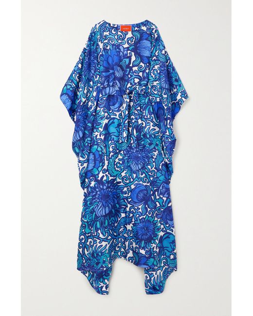 La DoubleJ Belted Printed Silk-twill Kaftan in Blue | Lyst