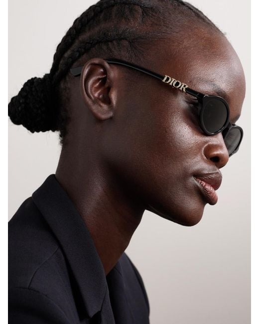 Dior Black Diortreasure R1I Embellished Oval-Frame Acetate Sunglasses