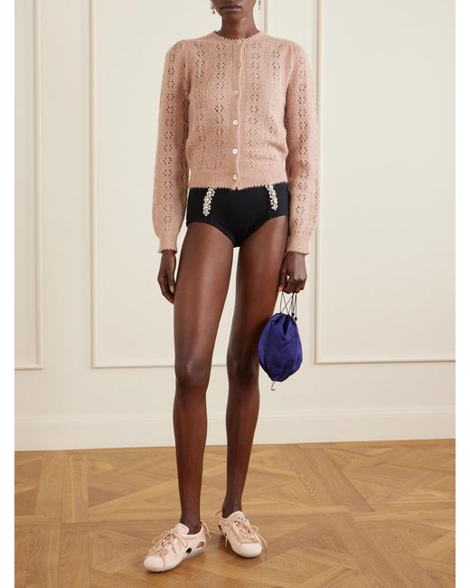 Simone Rocha Natural Ballerina Cutout Suede-Trimmed Satin Sneakers
