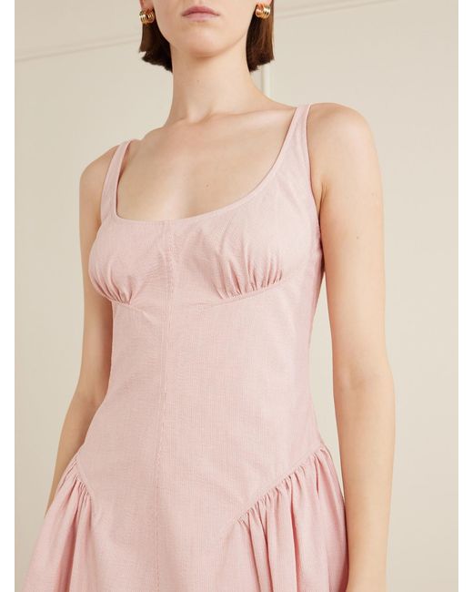 Proenza Schouler Pink Solira Gathered Striped Cotton-Blend Seersucker Midi Dress