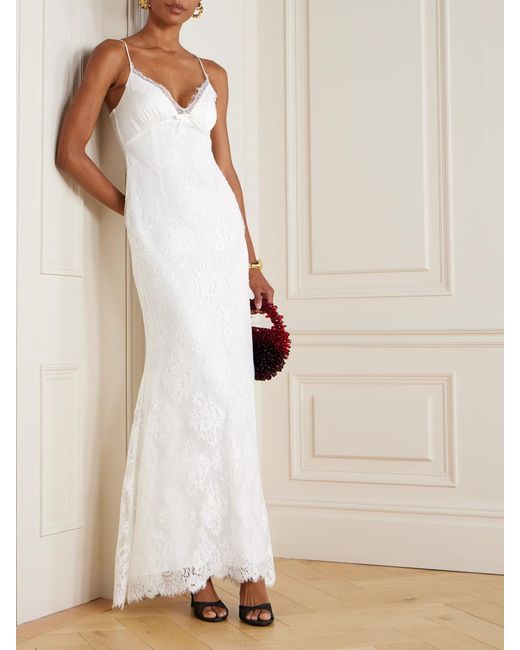 Self-Portrait White Bow-Embellished Cotton-Blend And Lace Maxi Dress