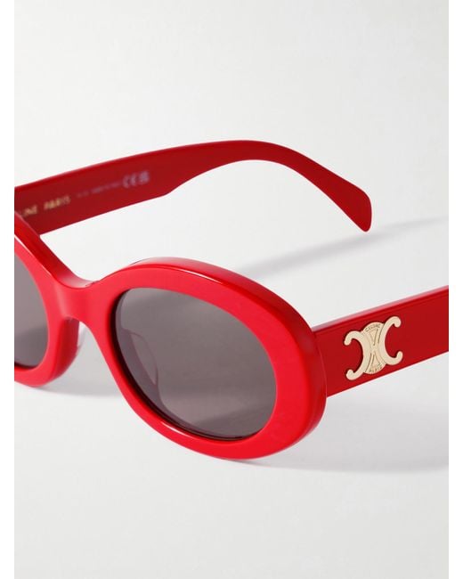 Céline Red Triomphe Oval-Frame Acetate Sunglasses