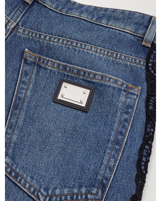Dolce & Gabbana Blue Lace-Trimmed Mid-Rise Straight-Leg Jeans