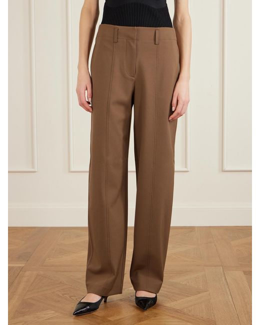 Ulla Johnson Brown Ames Pleated Twill Barrel-Leg Pants
