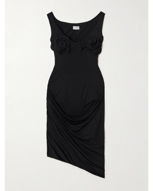 Magda Butrym Black Appliquéd Layered Draped Stretch-Jersey Mini Dress