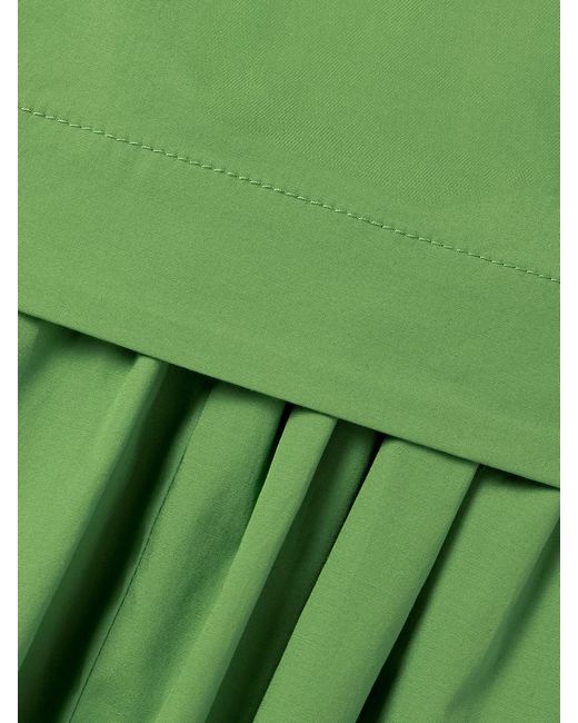Staud Green Ari Gathered Cotton-Blend Poplin Mini Dress