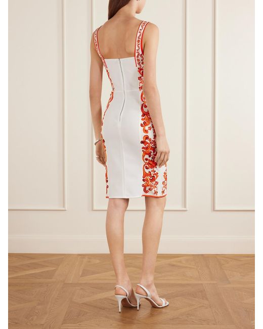 Dolce & Gabbana White Printed Silk-Blend Charmeuse Mini Dress
