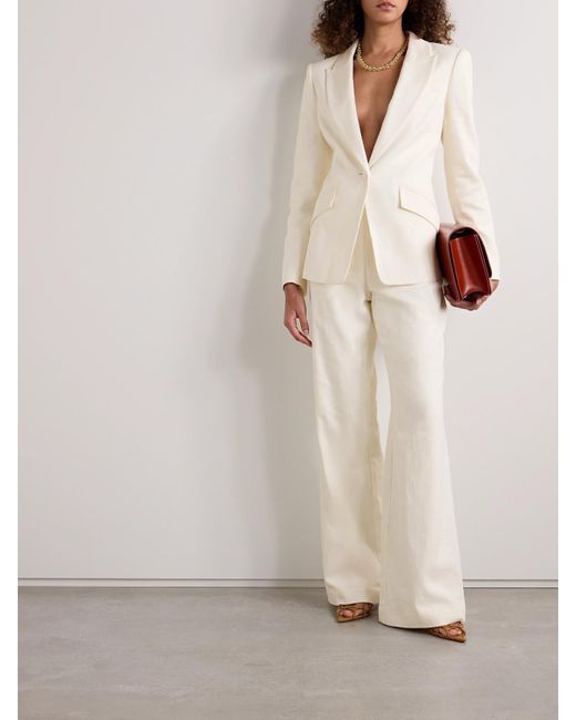 Roland Mouret Natural Cotton And Linen-Blend Twill Wide-Leg Pants