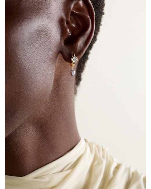 UNIFORM OBJECT Natural Machine 18-Karat, Diamond And Pearl Hoop Earrings