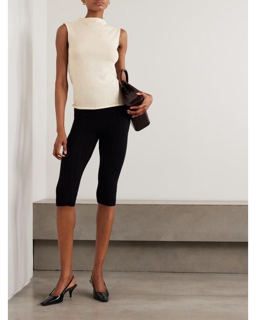 The Elder Statesman Black Diana Cropped Ribbed Cashmere Leggings