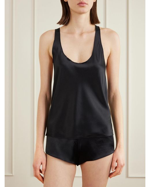 ÉTERNE Black Hedi Silk-Blend Satin Tank